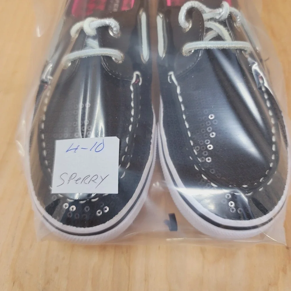 SPERRY TOP-SIDER Women's Boat Shoes Sz 4.5 M Bahama Black Glitter Casual Comfort